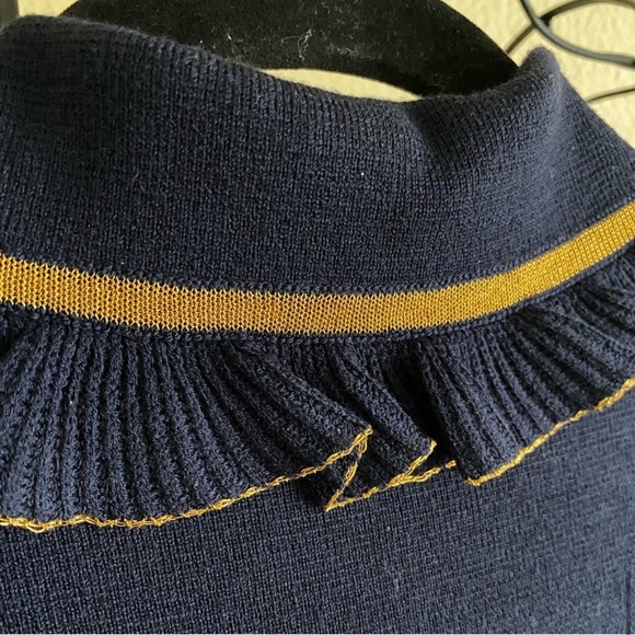 NEW! Gucci Faux Pearl Embellished Ruffled Wool Blend Mini Dress in Navy (size M) - Picture 10 of 16